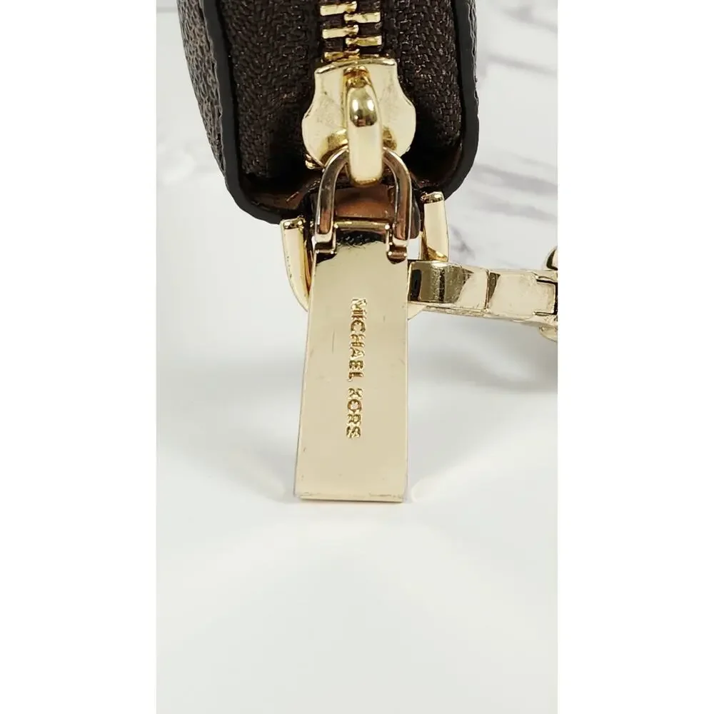 Michael Kors Jet Set Travel Continental Wristlet Wallet Brown Acorn Stripe